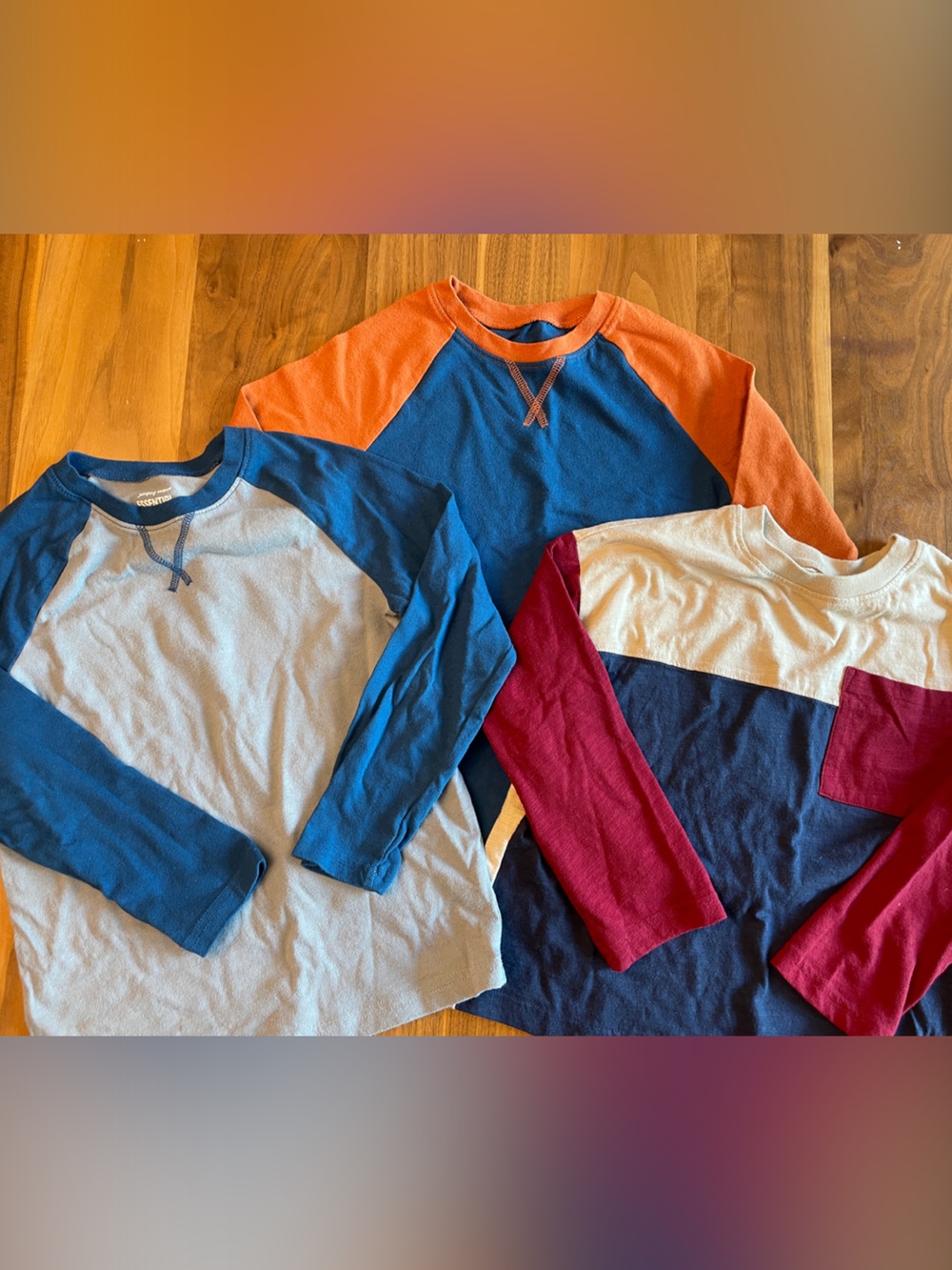jumping beans Long Sleeve Raglan Tee Trio - Blue, Orange, Red & Cream